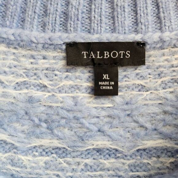 Talbots Sweater Womens XL Wool Blend Fair Isle Frost Rhinestone Bling Winter Hal - Picture 6 of 8
